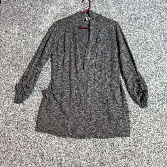 Lagenlook Cardigan Sweater Womens Large Open Front Roll Tab Sleeve Marled Knit - Picture 1 of 7